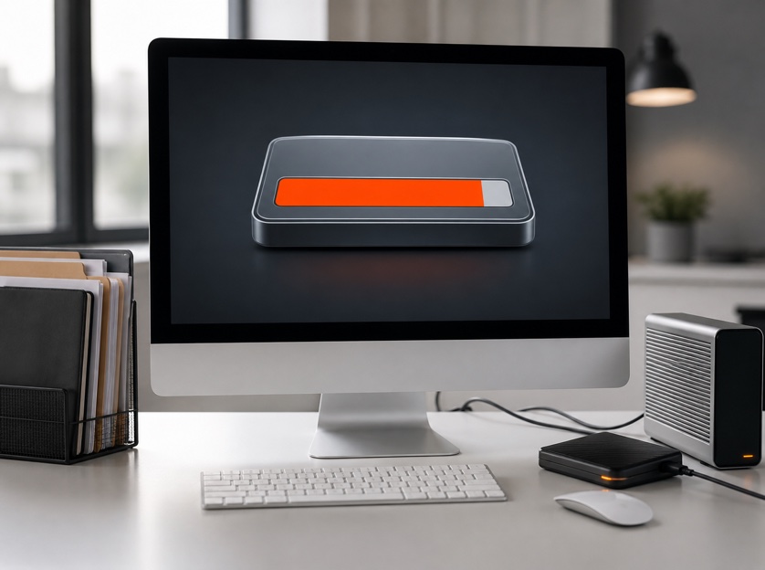 Fast vollständig belegter Computerspeicher mit angeschlossenen externen Laufwerken